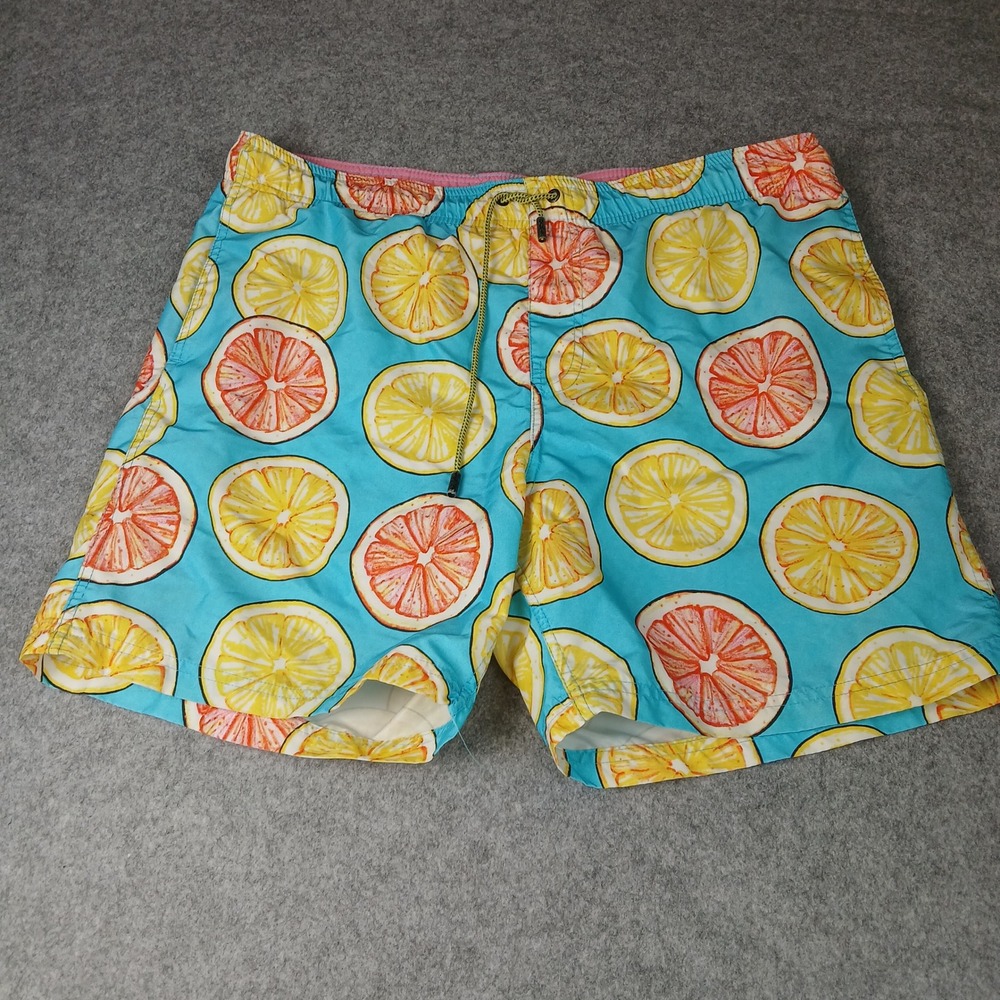 Broken Threads Surf Swim Trunks Mens Medium Blue Citrus Lemon Fruit Board Shorts